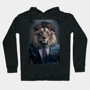 Portrait of a Handsome Lion wearing a suit Hoodie